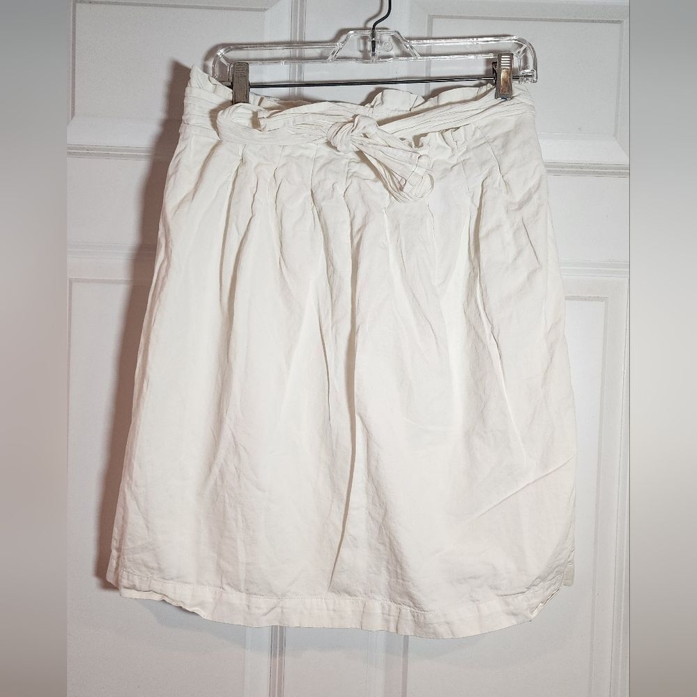 Blancs Monteaux Paris White Cotton Blend Tie Front Knee Length Skirt Side Zipper